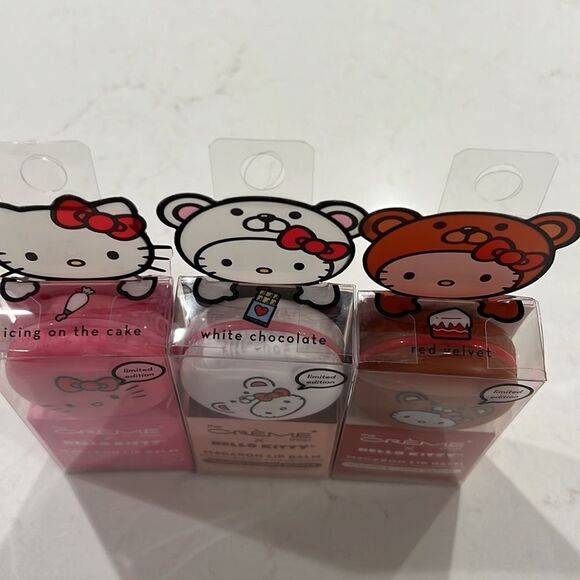 LIMITED EDITION SET OF 3 The Creme Shop Hello Kitty Macaron Lip Balm NWT… - Picture 2 of 4